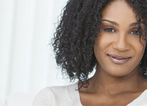 Woman with prominent nasolabial folds