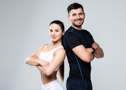 Happy, fit woman and man after combo treatments